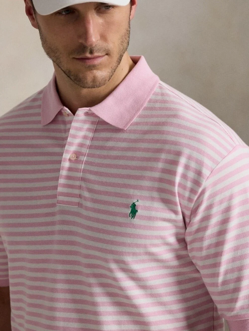 Polo Ralph Lauren Polo PInk White Striped WIth Green LOGO. NWT. Size XLT MEN'S